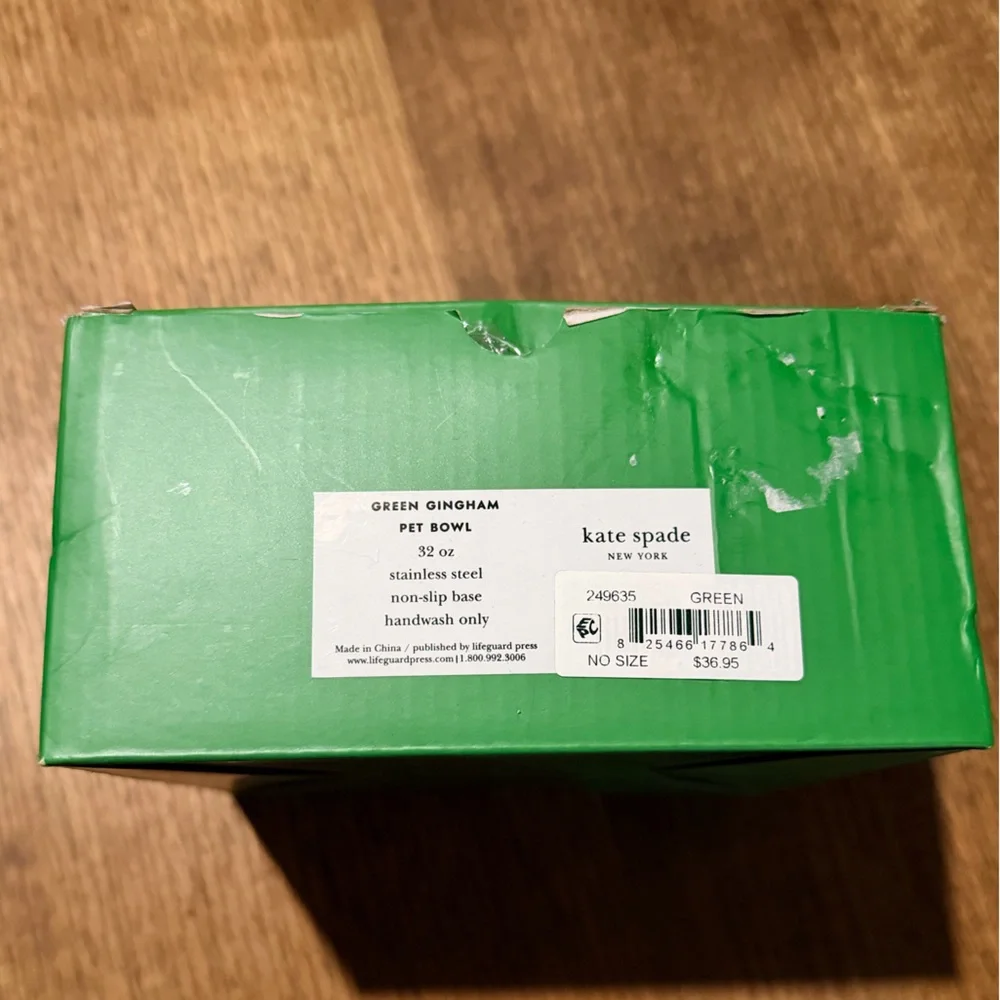 Kate Spade Green Plaid dog bowl